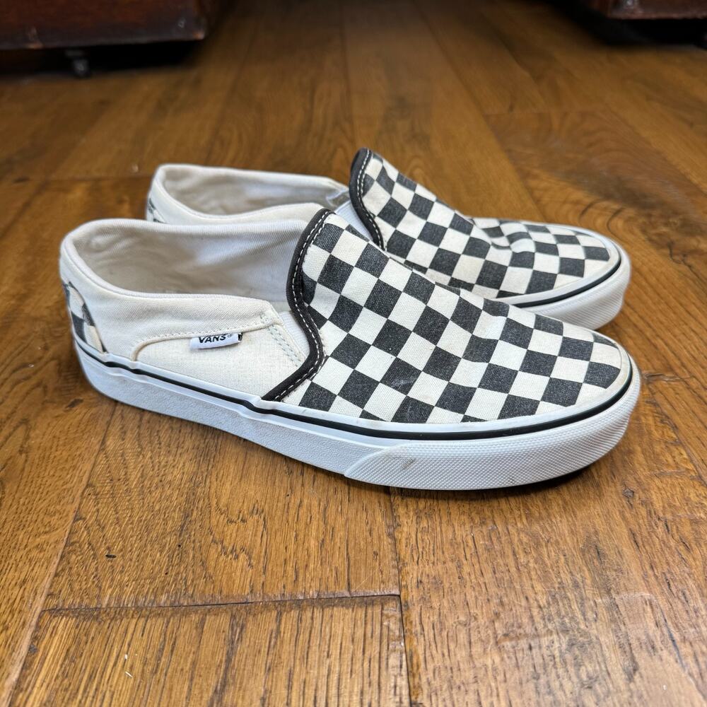 VANS Checkerboard Classic Slip-On Canvas Shoes Black/Cream Women’s US 6.5